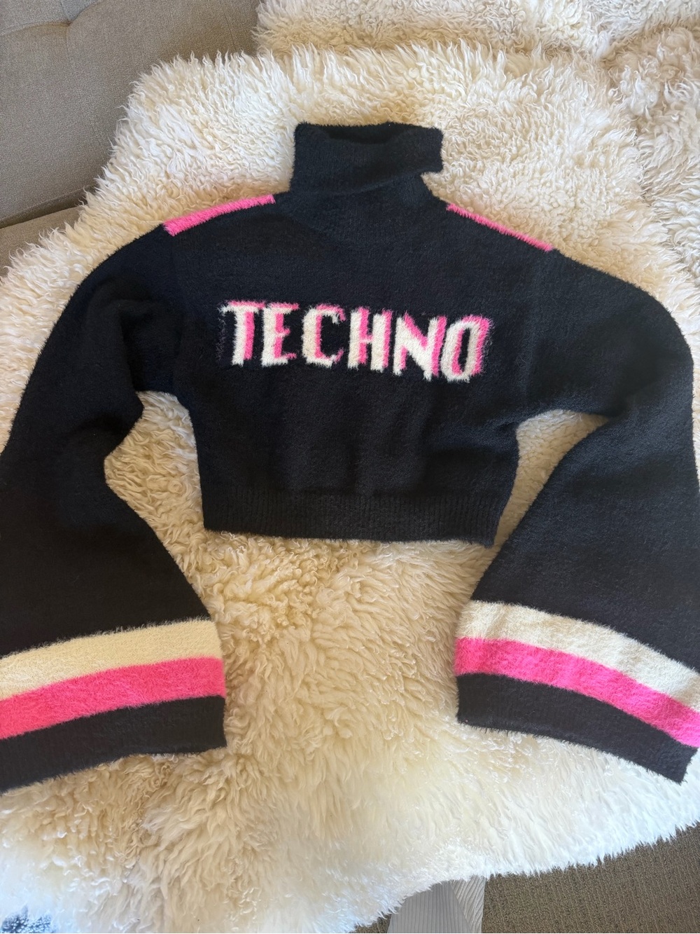 NEW Dolls Kill Club Exx TECHNO sweater fuzzy eyelash Sz XS black pink flared